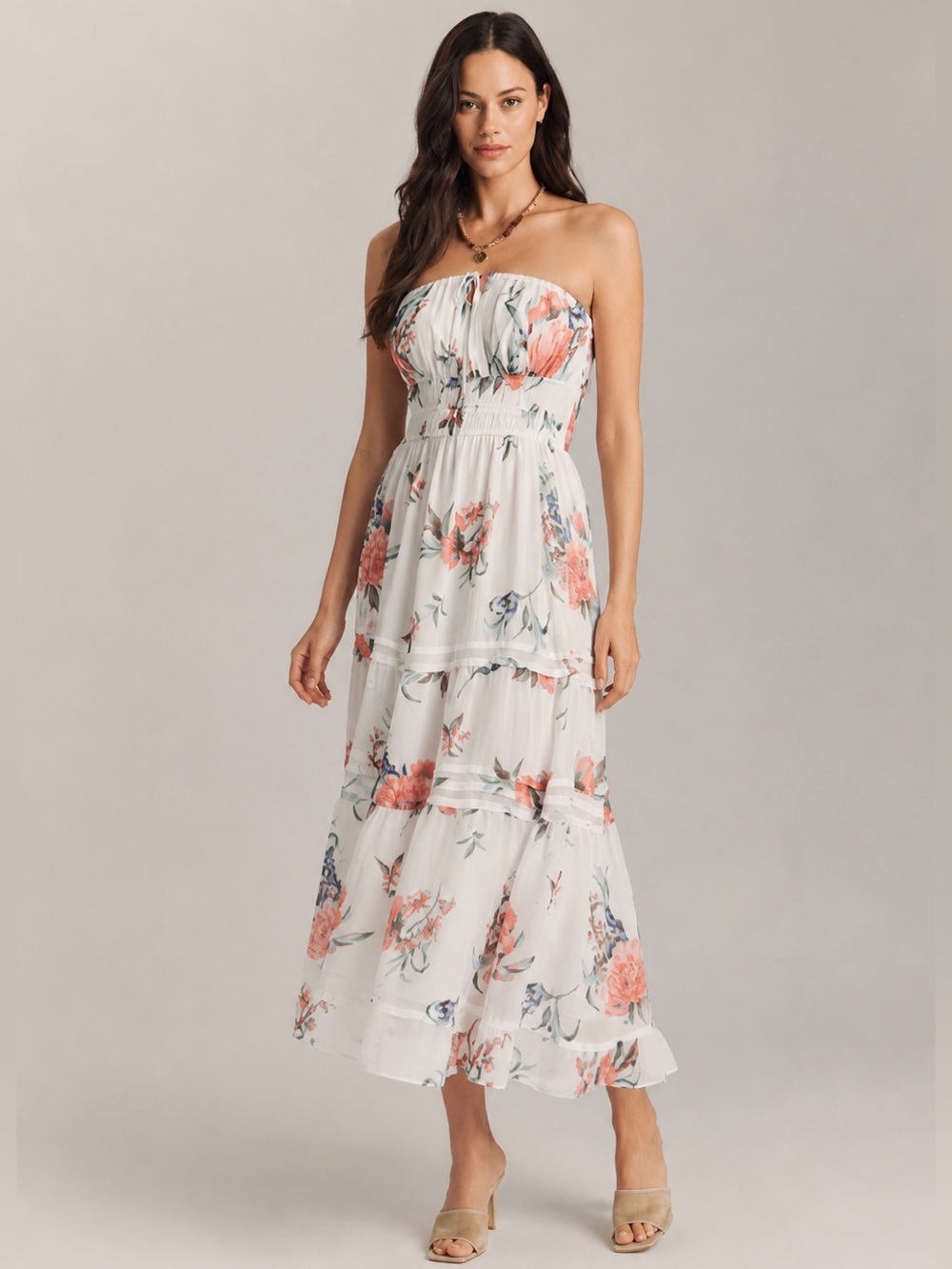 Anthropologie Somerset Chiffon Strapless Floral Midi Dress XSmall NWT SOLD OUT
